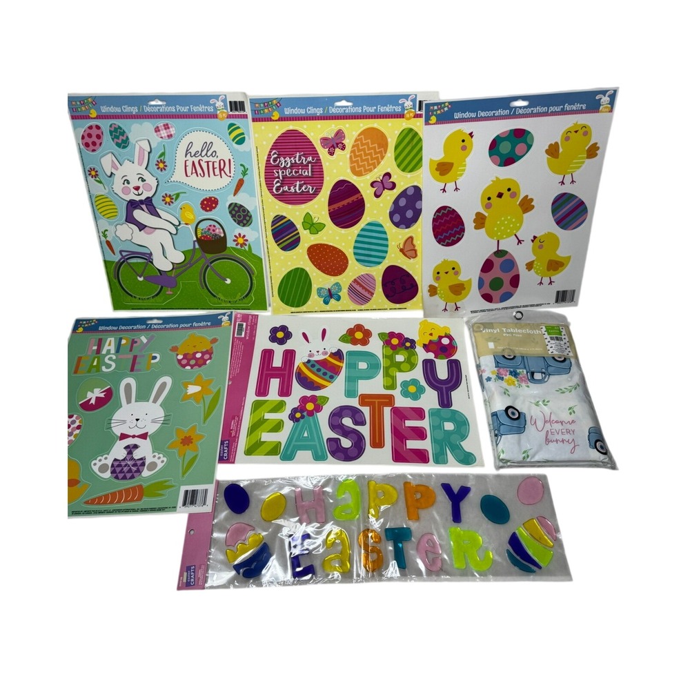 Hobby Lobby Easter Window Clings Gel Clings Vinyl Tablecloth Bundle Multi NEW